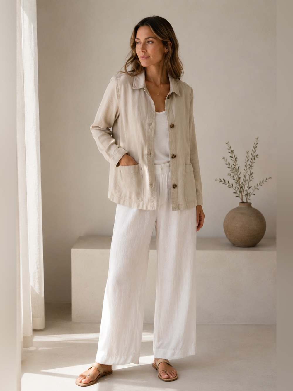 Nicole Miller New York Linen Lyocell Utility Chore Jacket XL Shacket